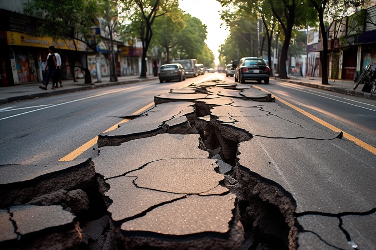 City road cracked by earthquake