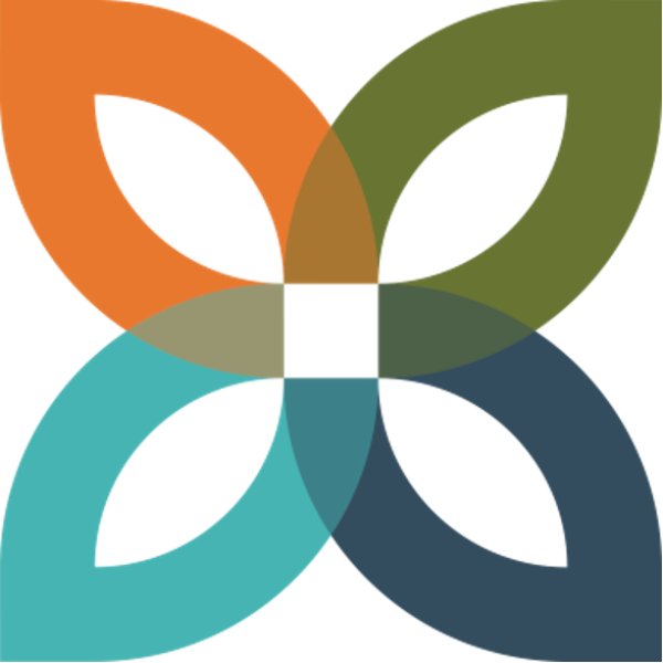 Incubator logo made up of a light blue, dark blue, green and orange flower petals