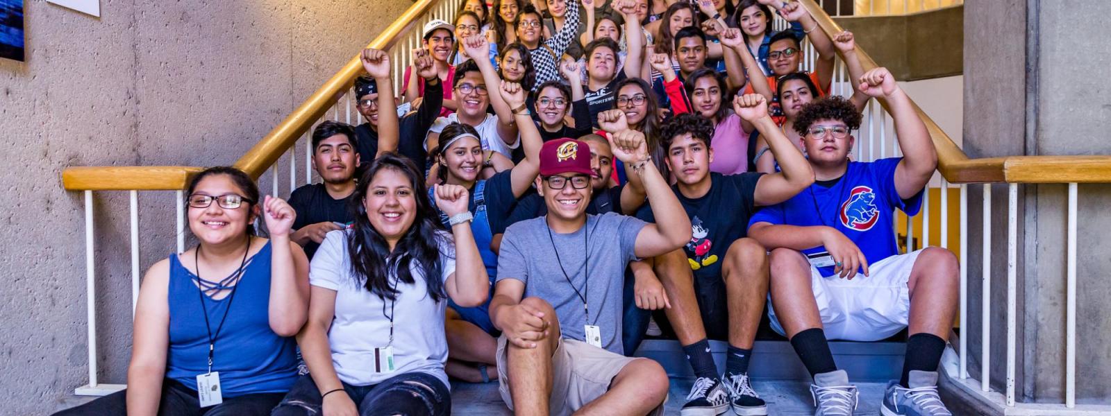 Aquetza students in stairwell