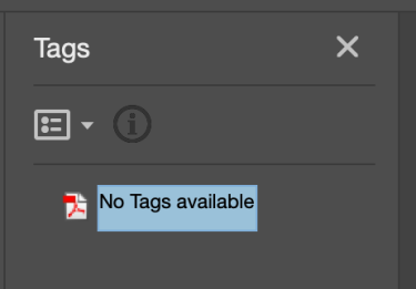Tags pane with the text "No tags available"