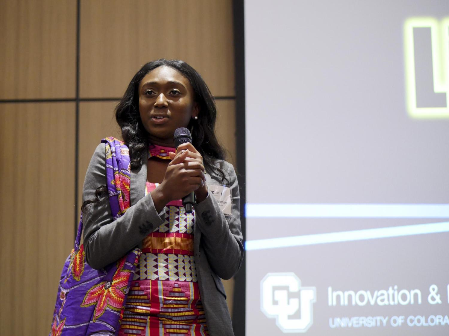 Garmai Matthew presents her Lightning Talk at New Venture Challenge Kickoff Night