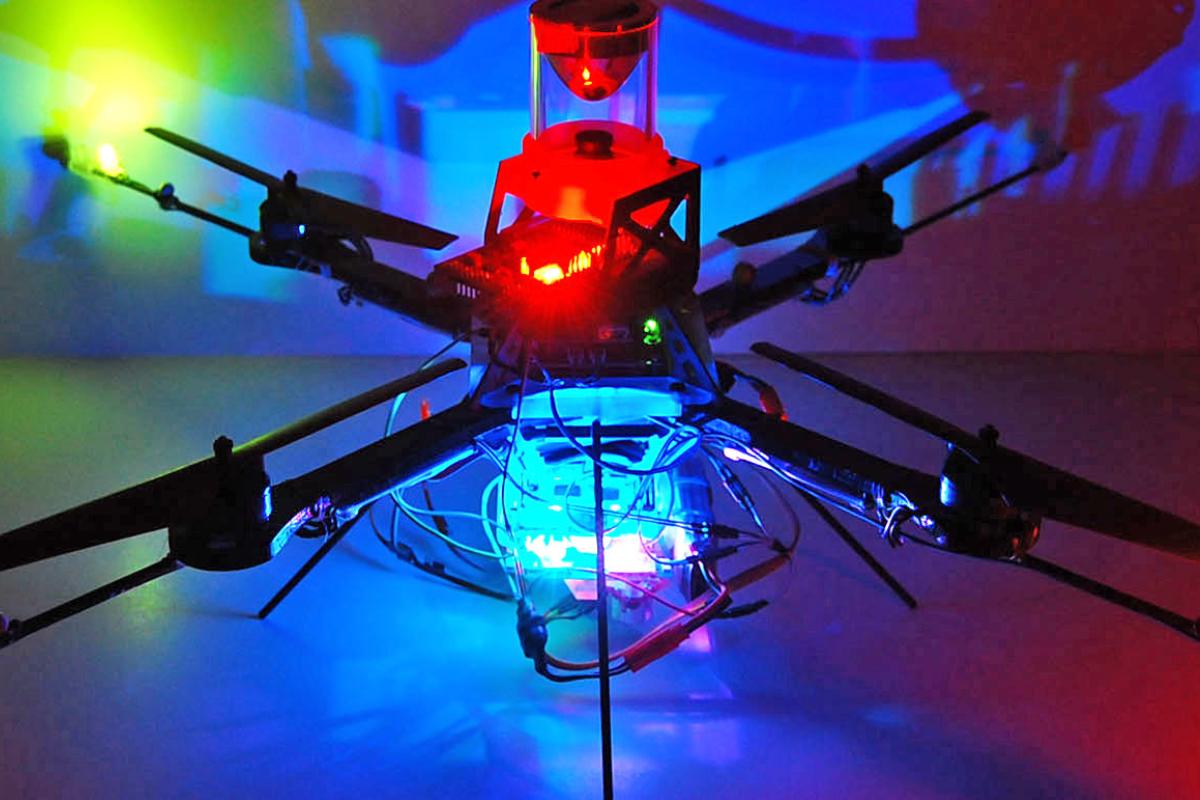 A quadcopter drone.