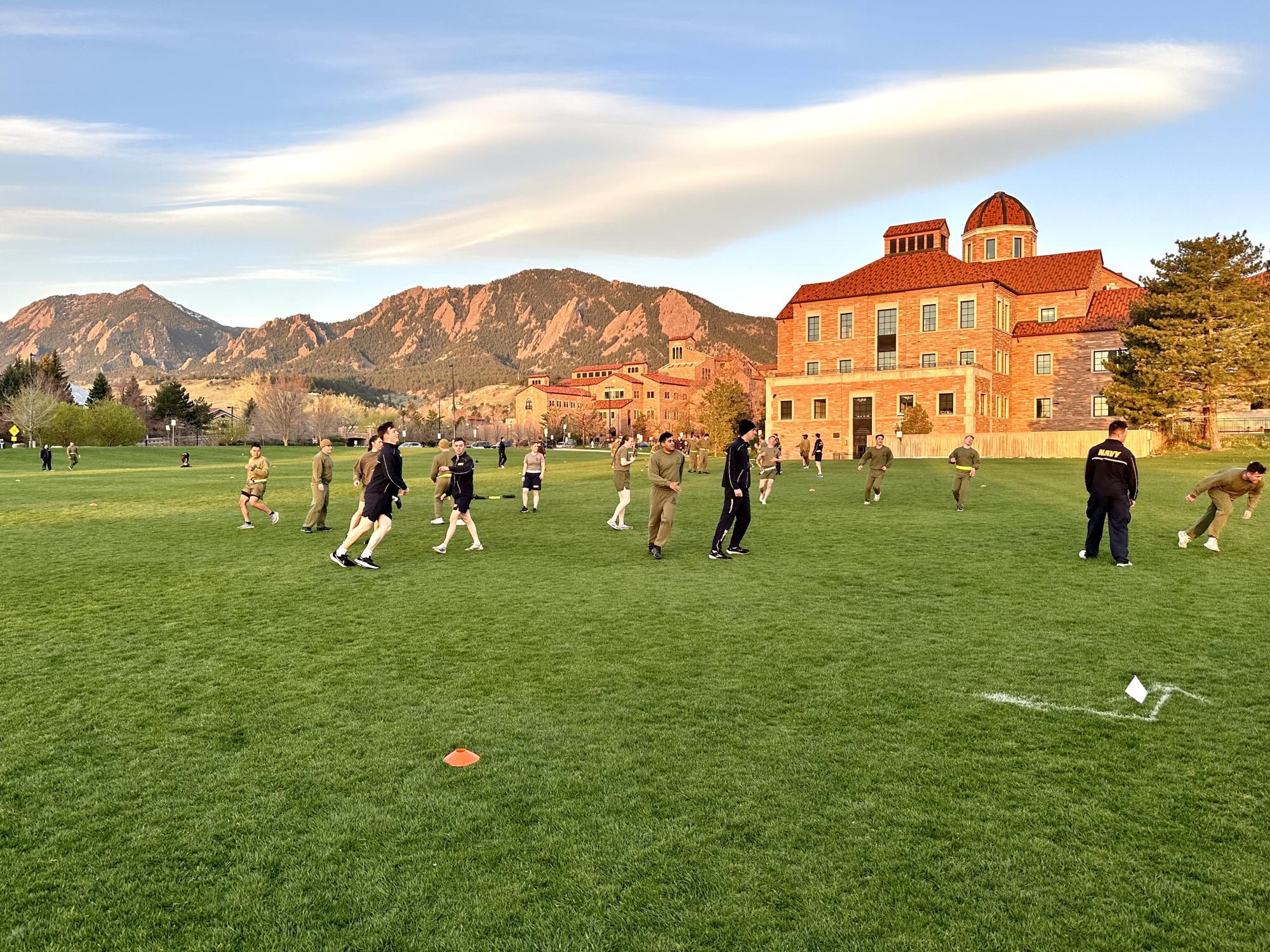 CU NROTC midshipman and active-duty students compete in ultimate frisbee!