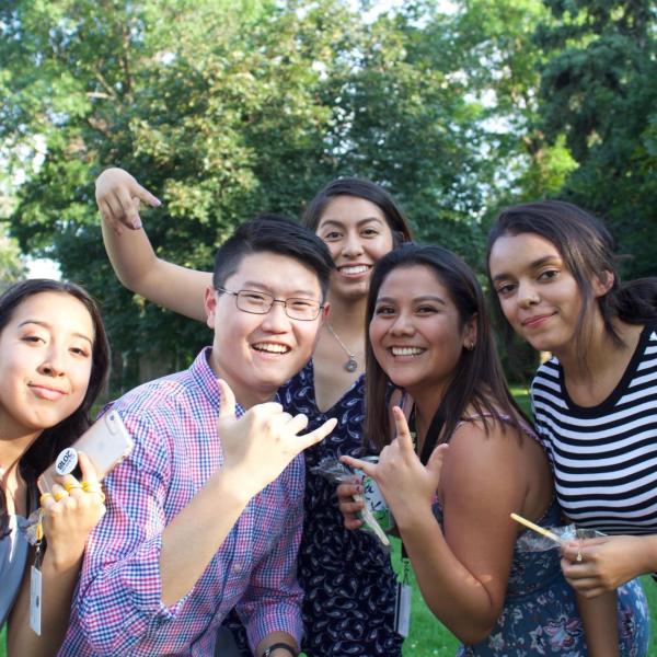 a group of students posing together during an ice cream social