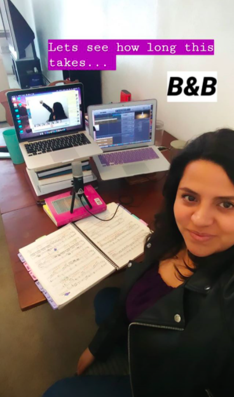 Behind the scenes view of Berenice Carrera recording for Béatrice et Bénédict