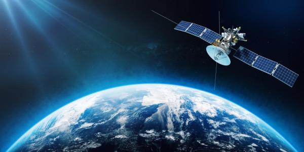 Rendering of a satellite orbiting the Earth