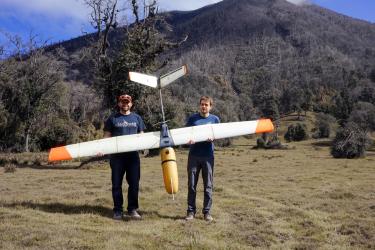 Jack Elston (left) and Maciej Stachura in Costa Rica with their S2 UAS sampling Turrialba Volcano.