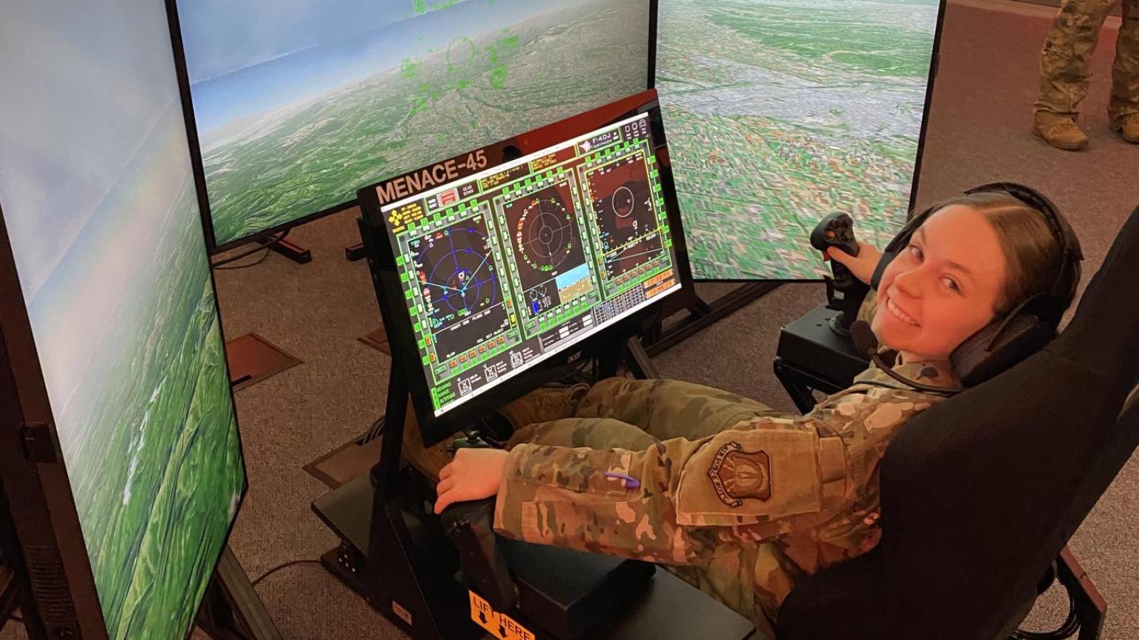 Cadet in flight simulator