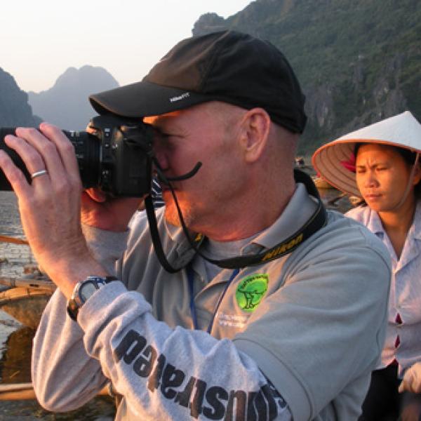 Bert Covert on boat in Vanlong Nature Reserve