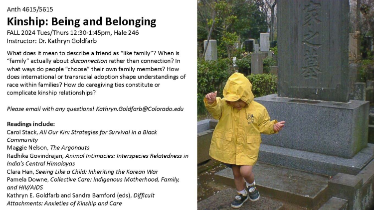 Anth 4615/5615 Kinship: Being and Belonging featuring a child wearing a raincoat