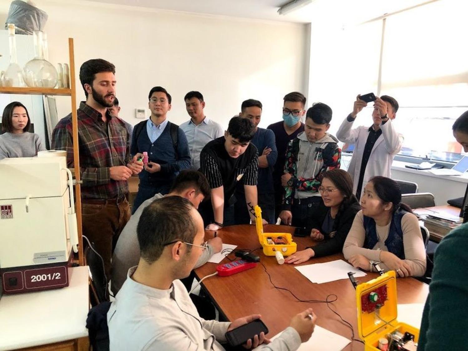 Evan Coffey teaches a pod workshop in Ulaanbaatar, Mongolia