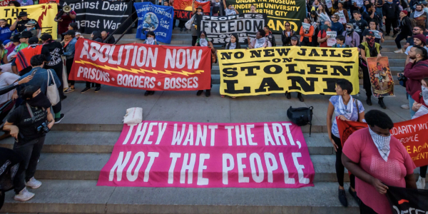 A rally, organized in part by Decolonize This Place, outside the Metropolitan Museum of Art in 2019.Credit...Erik McGregor/LightRocket via Getty Images