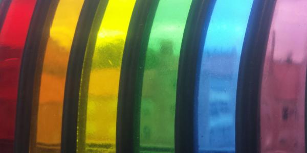 Photograph of some rainbow glass.