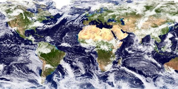 Horizontal photograph of the Earth from Space.