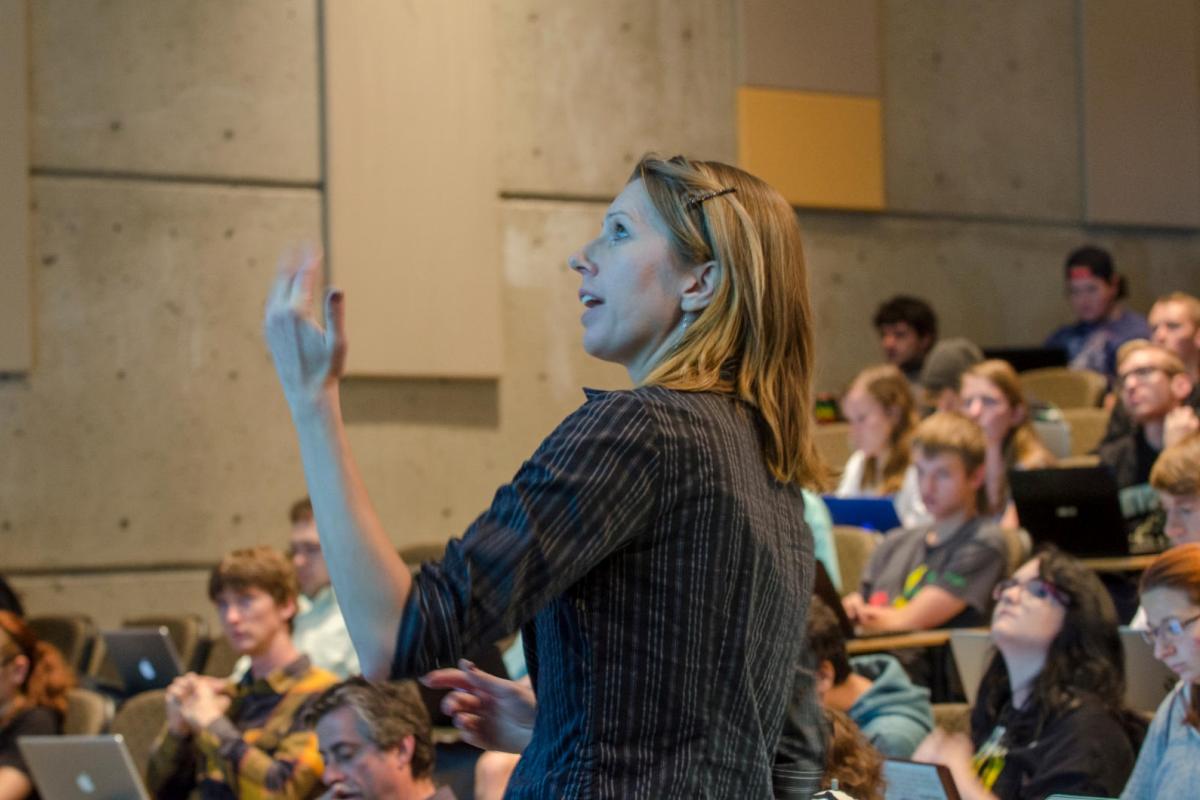 Professor lecturing in classroom