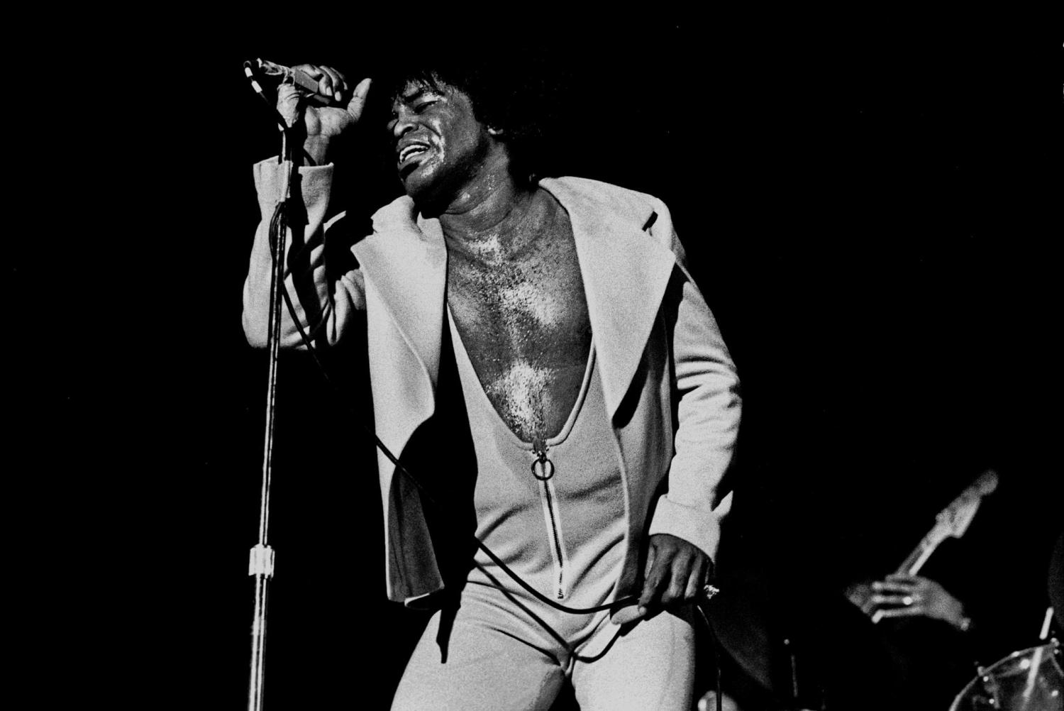 James Brown performing onstage in 1973