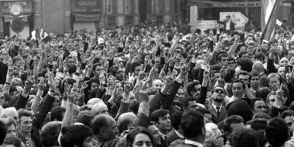 black & white photo of a protest