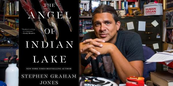 Stephen Graham Jones and cover of The Angel of Indian Lake