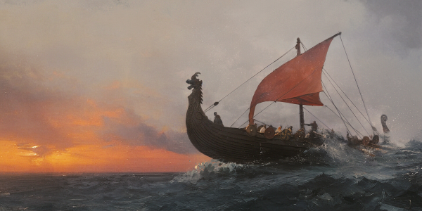 Illustration of Viking ship at sea