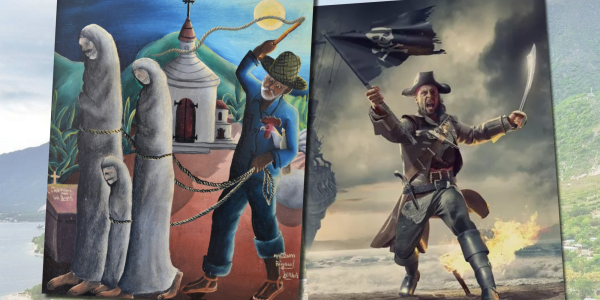 Paintings of zombies and a pirate