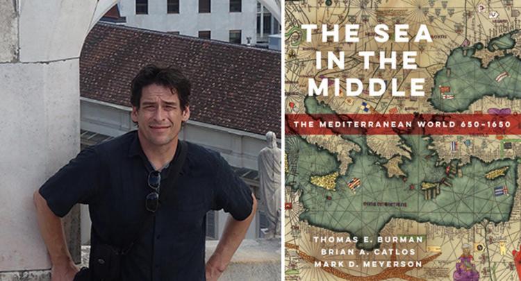 Brian Catlos and book cover for The Sea in the Middle