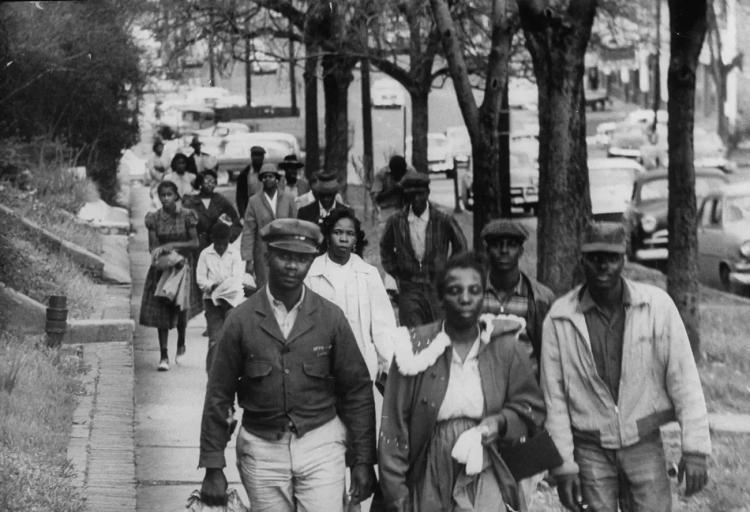 Residents of Montgomery, Alabama, walking during bus boycott