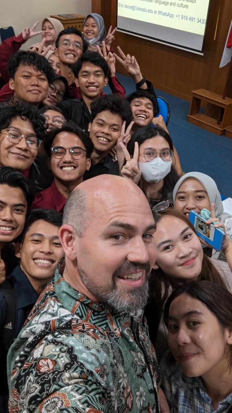 Eric Vance with students in Indonesia