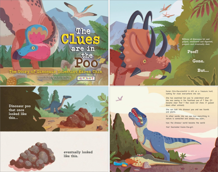 Four pages from The Clues Are in the Poo