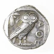 Who wants to see animals in art? Humans do, as a CU-Boulder art exhibition demonstrates. Unidentified artist, Greek, Ob: (Head of Athena r., later style, in helmet with olive leaves and scroll) | Re: ΑΘΕ, 454 – 404 BCE, silver tetradrachm, 1 inch dia., Transfer from Classics Department to CU Art Museum, University of Colorado Boulder, 2014.06.99, Photo: Katherine Keller, © CU Art Museum, University of Colorado Boulder