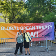 Emily Nocito (left) and Virginia Weiskopf (right) at a Greenpeace event.