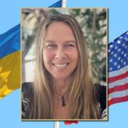 Rai Farrelly and Ukraine and U.S. flags