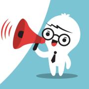 Cartoon of a business person with a megaphone