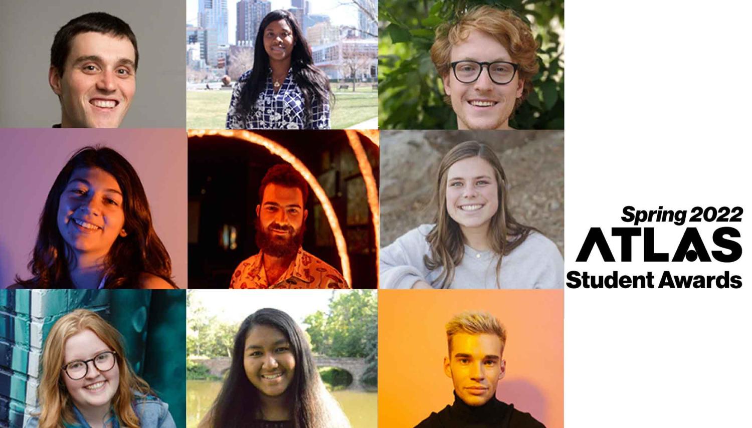 A collage of the graduate and undergraduate students who won 2022 ATLAS awards.