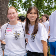 Students from the incoming class for fall 2023 gather at a welcome BBQ at Williams Village.