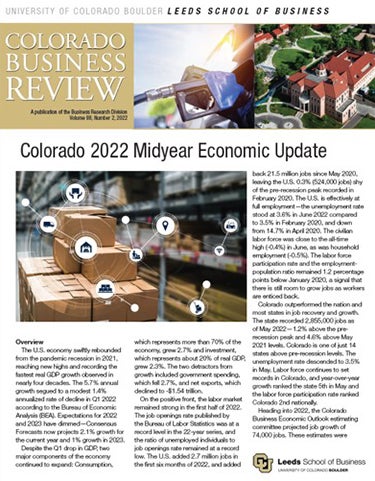 Cover of the second-quarter 2022 Colorado Business Review.