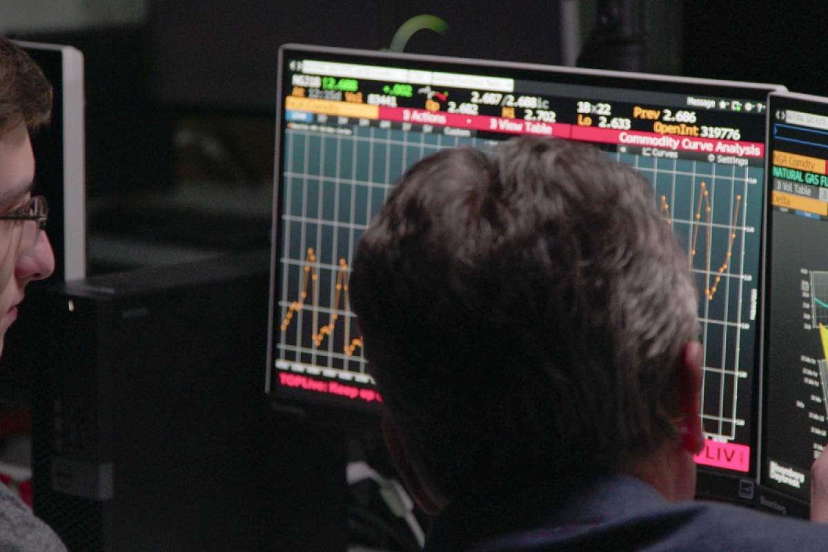 Burridge Center’s Bloomberg trading lab with trading terminals