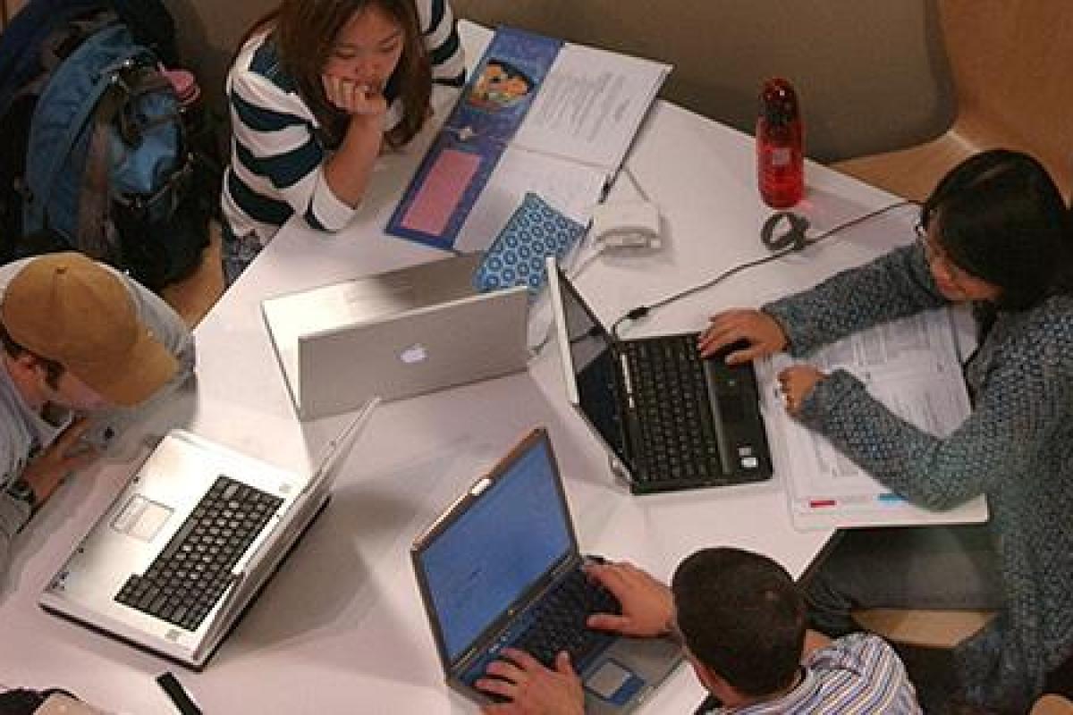 Pre-Business Program students working on computers