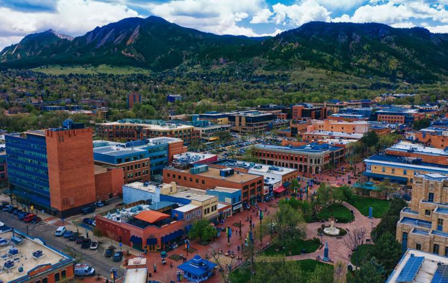 Areal view of Boulder's downtown Pearl Street Mall