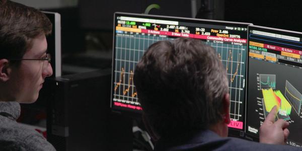 Burridge Center’s Bloomberg trading lab with trading terminals