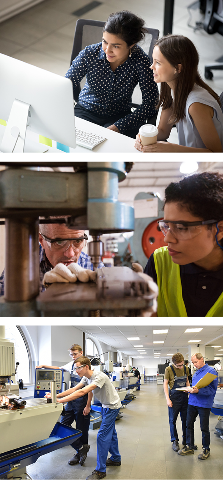 collage of students in various work environments with mentors