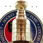 The Stanley Cup on display in the Hockey Hall of Fame.