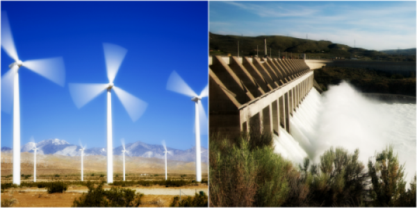 wind farm and hydropower dam