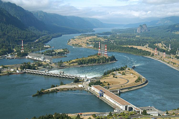 Bonneville Dam aerial view on the columbia river by Kevin Wingert