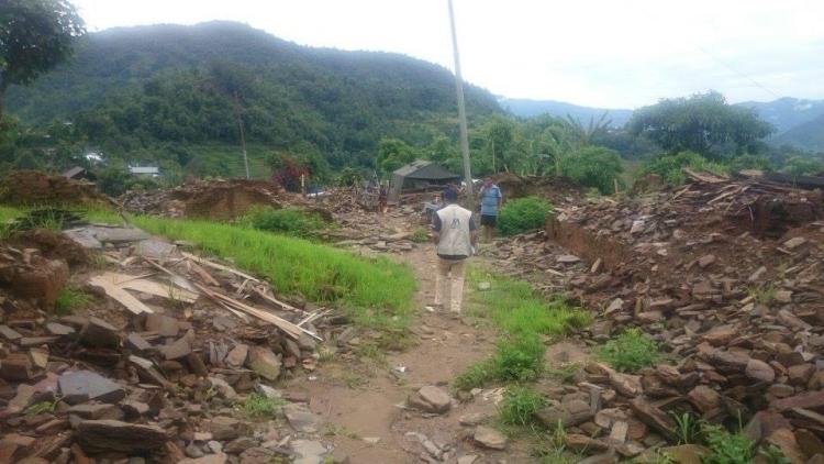 An engineering assessment visit to a remote village in Nepal after the earthquake in September 2015, showing what remained of the village following the earthquake.