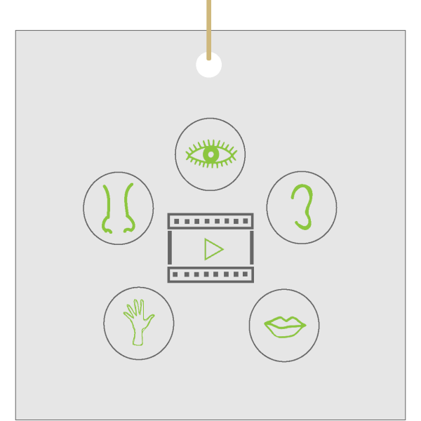 Video reel surrounded by 5 senses graphic