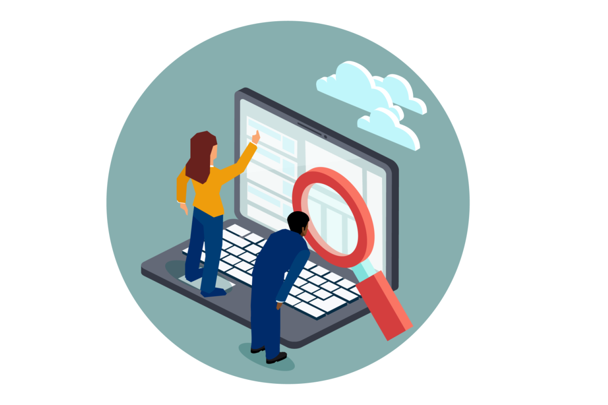 Image of people investigating a computer