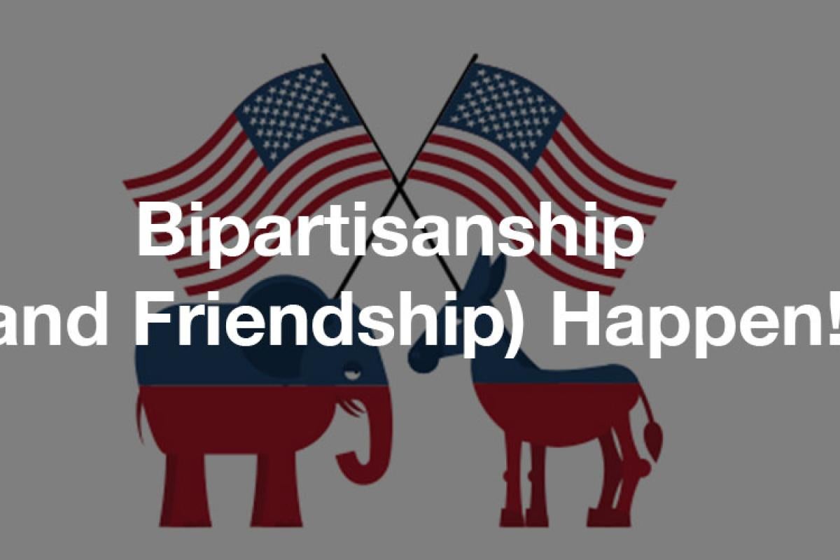 Bipartisanship (and Friendship) Happen! ;Republican Elephant and Democrat Donkey