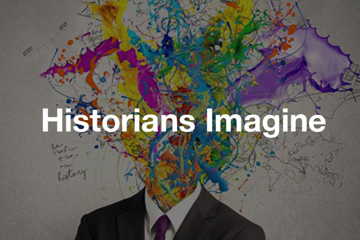 Historians Imagine; paint splattered as head for suit