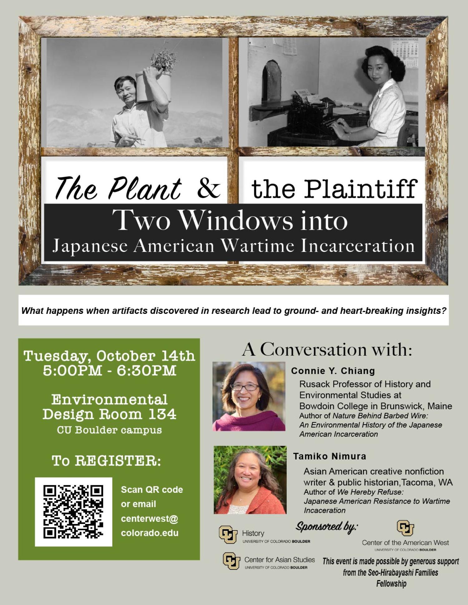 Flier depicting Japanese wartime incarceration with headshots of authors