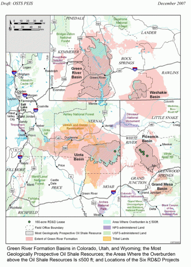 Map Showing Proximity of Rich Oil Shale Land